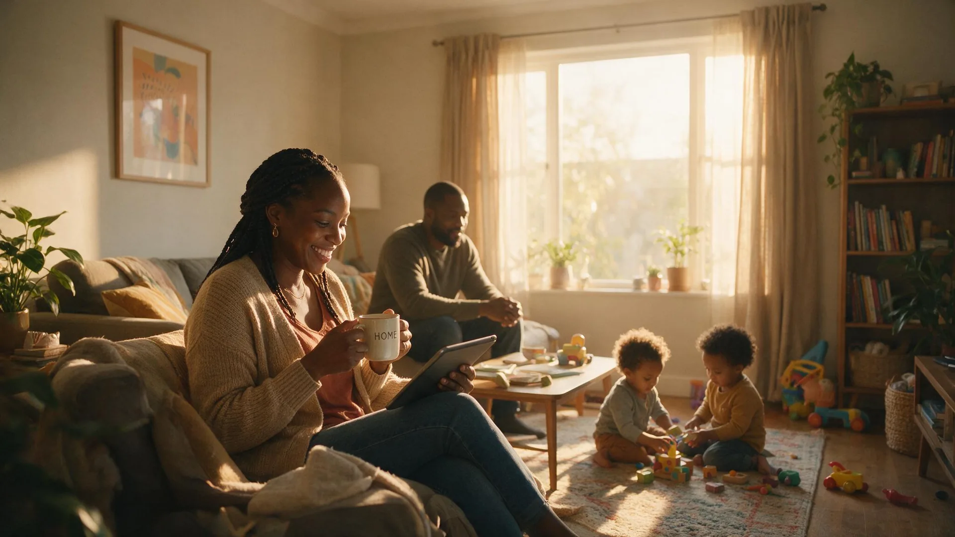 Famille belge détendue dans leur maison propre