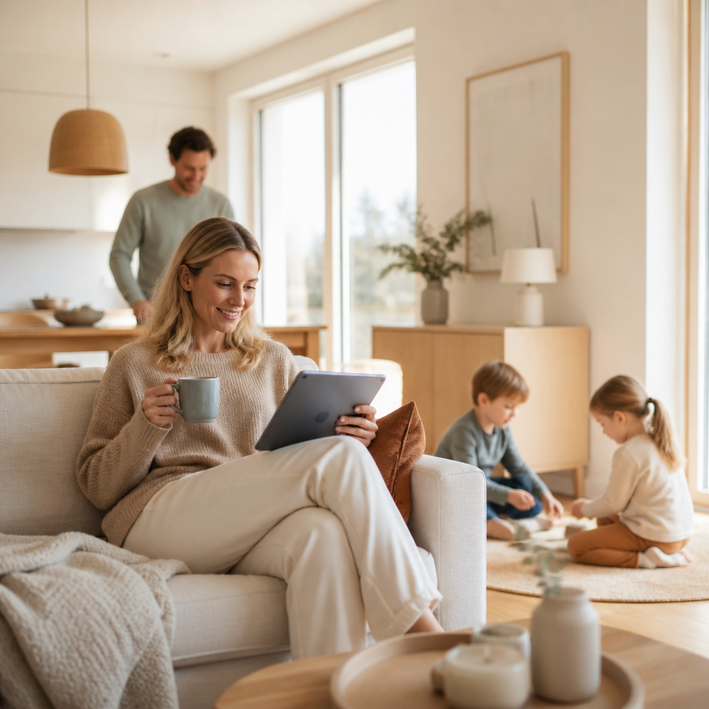 Famille belge détendue dans leur maison propre